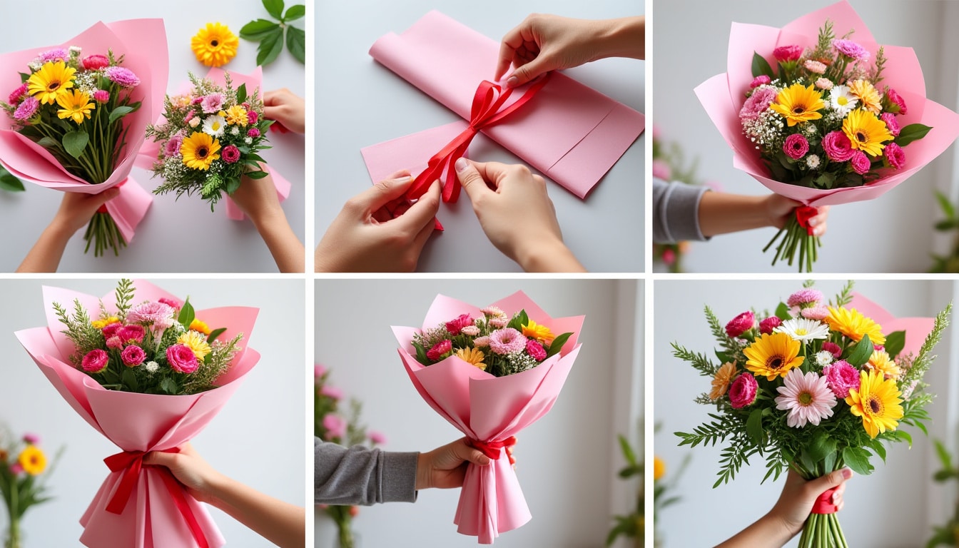 Tuto emballage bouquet de fleurs : la pose expliquée étape par étape