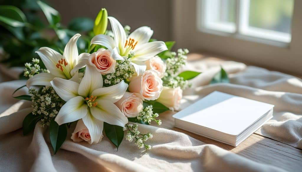 Message de condoléances sur une carte florale : les formules justes